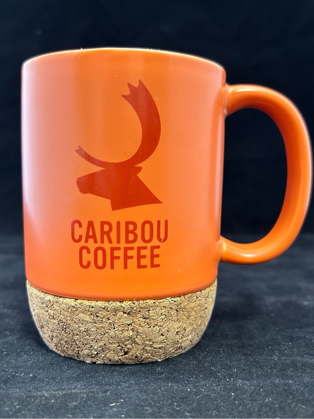 Orange Caribou Coffee Ceramic Mug with Cork Base